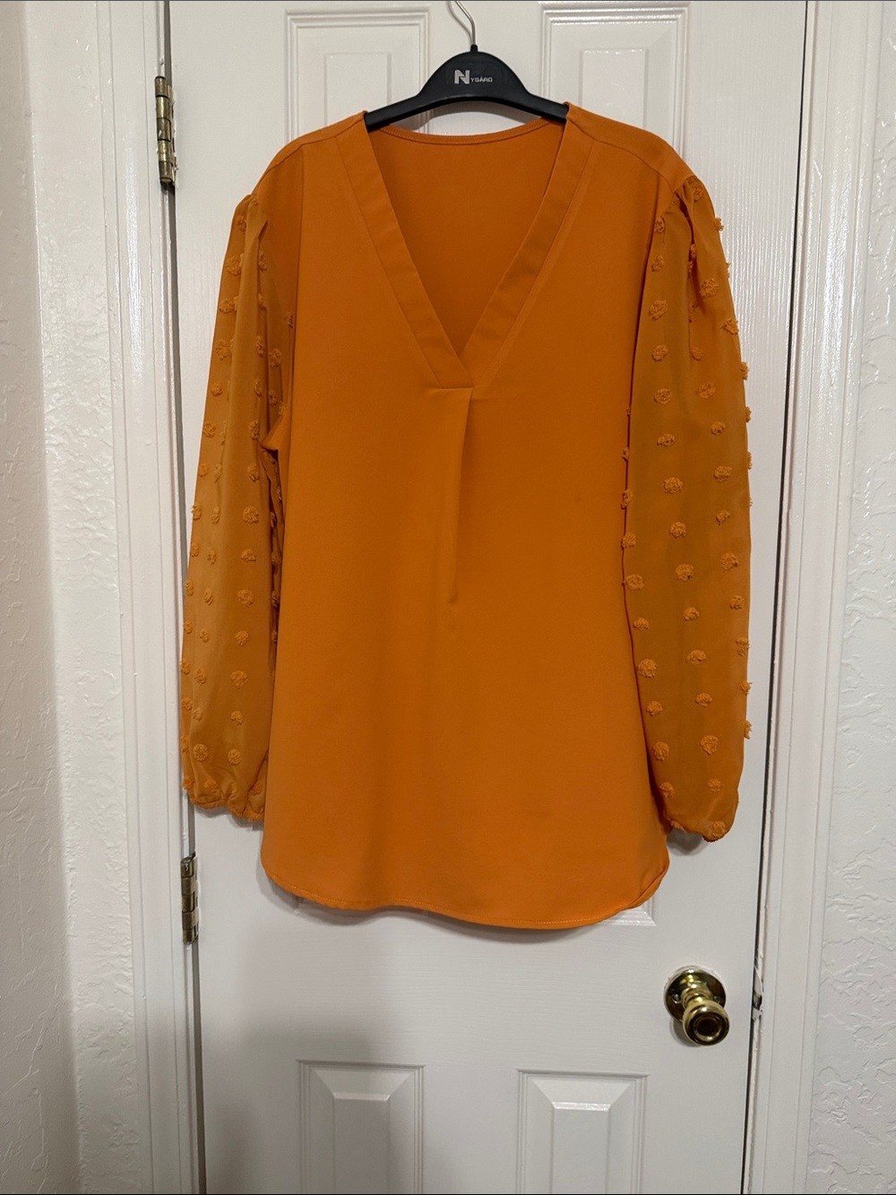N/A Women's Orange V-Neck Long Sleeve Blouse